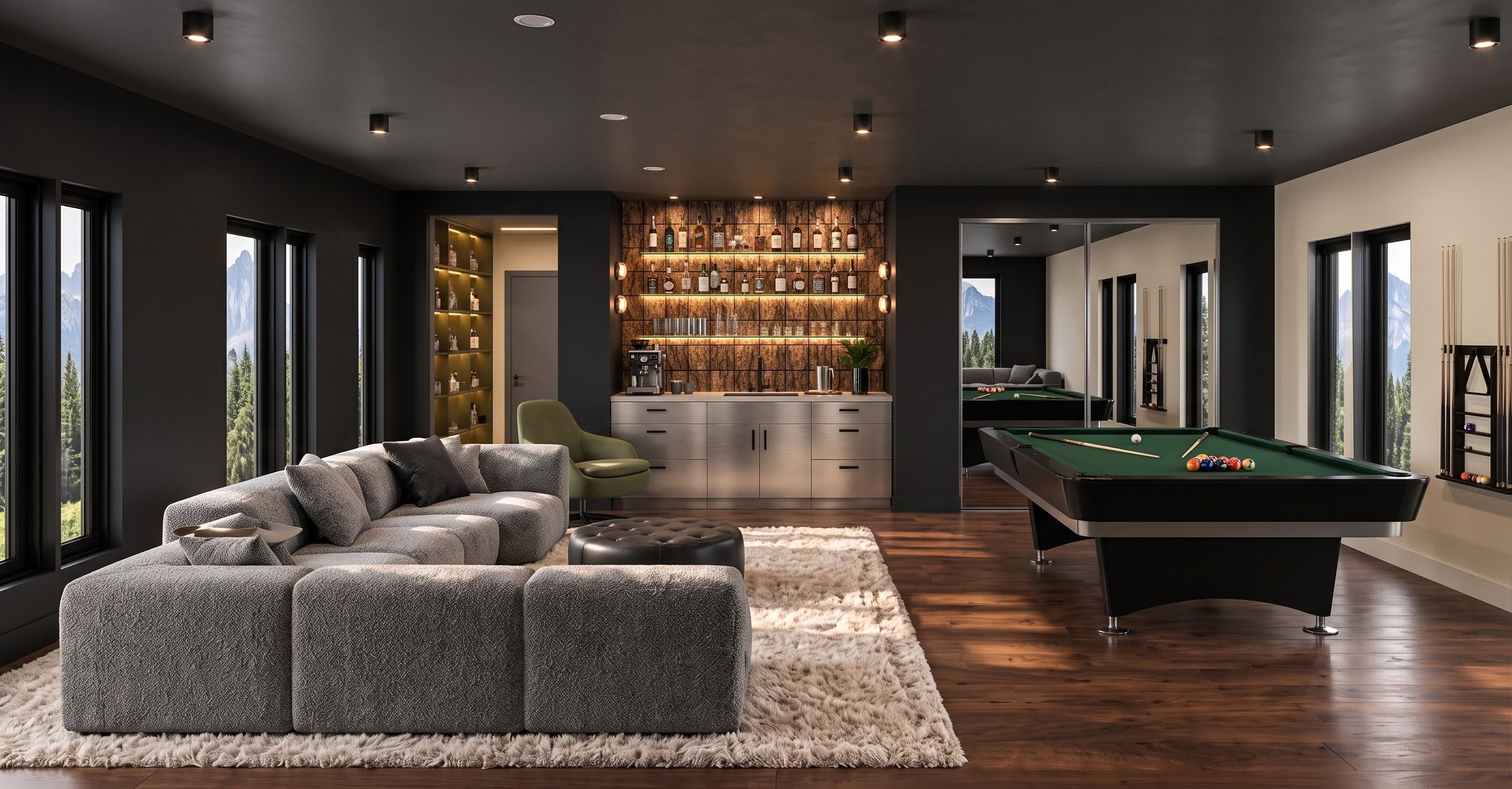 Second living room with a pool table and a bar