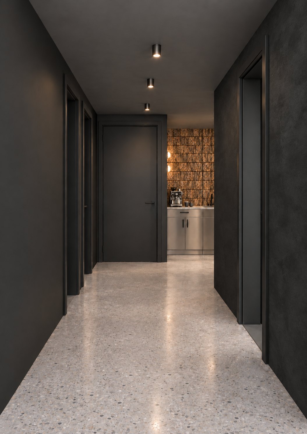 Hallway looking toward the coffee station