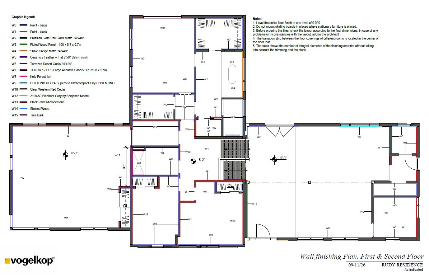 Wall finishing plan, first and second floor