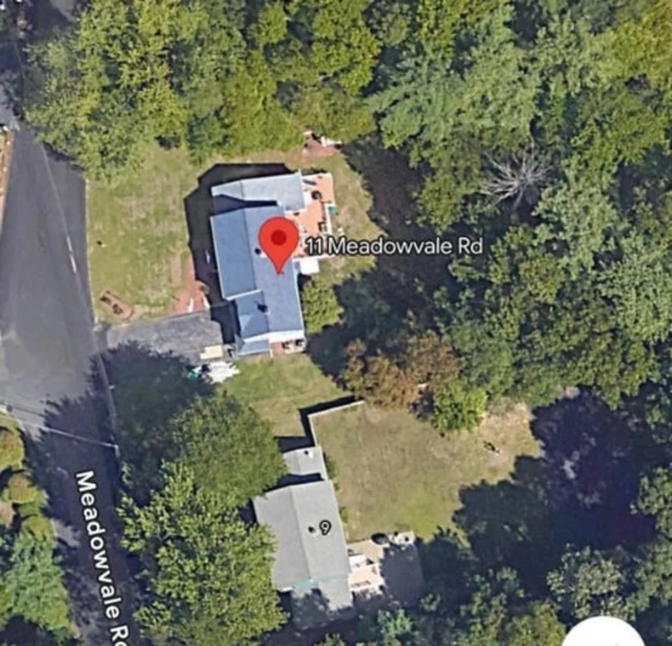 Aerial view of the wooded triangular parcel