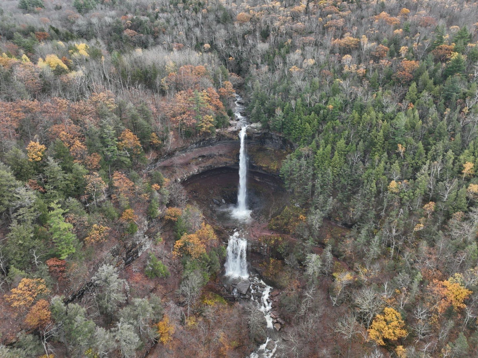 Aerial of Kaaterskill Falls in autumn