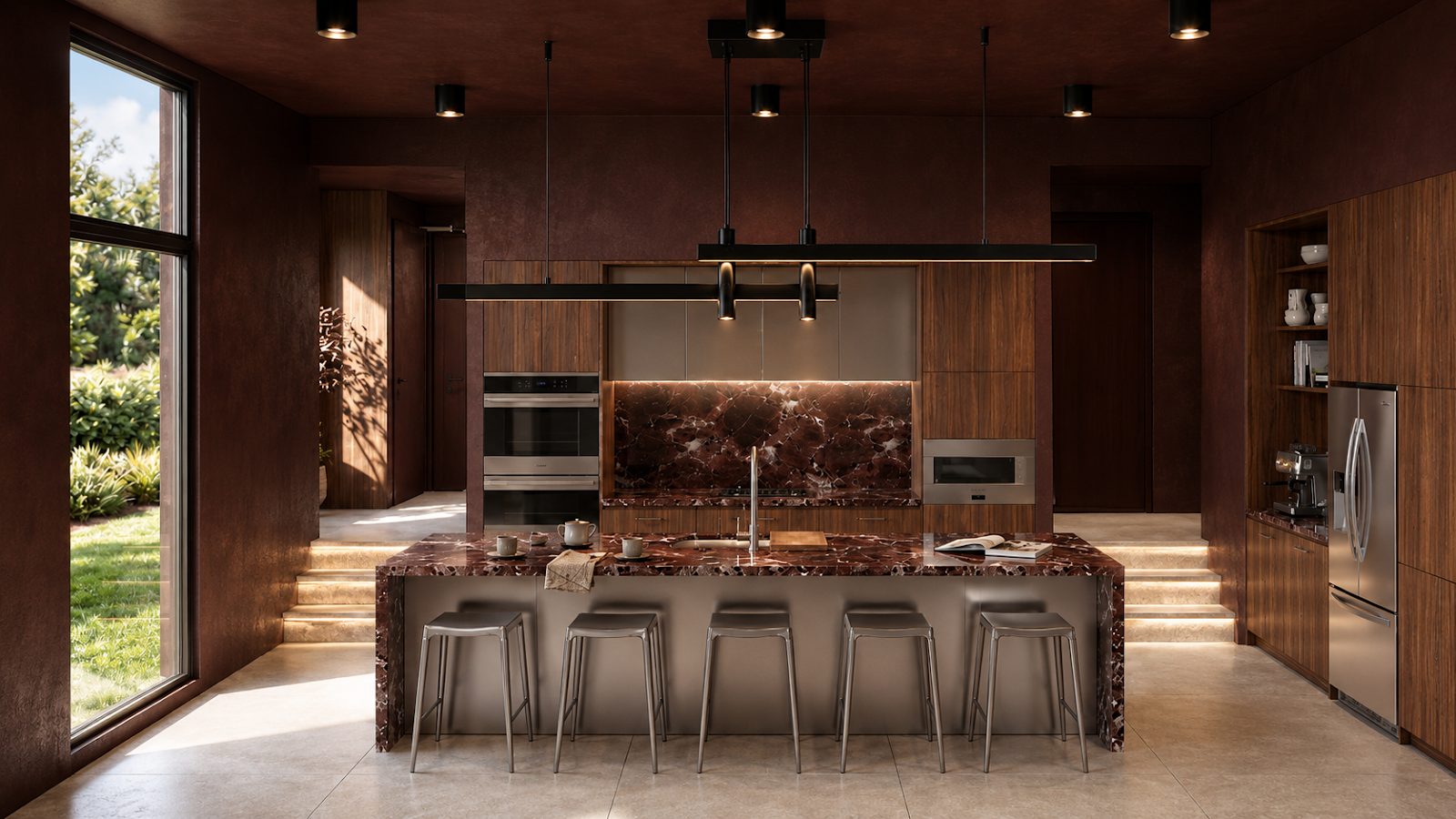 Kitchen render with a stone island